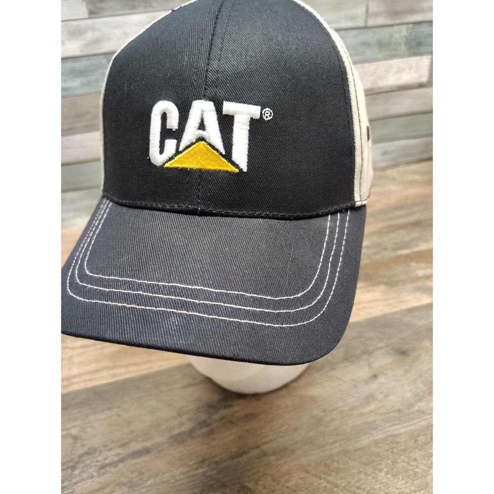 CAT Caterpillar Baseball Hat Adjustable Cap Logo Embroidered Black and Beige New